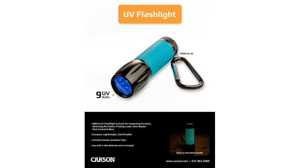 Carson UV Sight Pro low-light ultraviolet LED Flashlight, Blue, SL-44