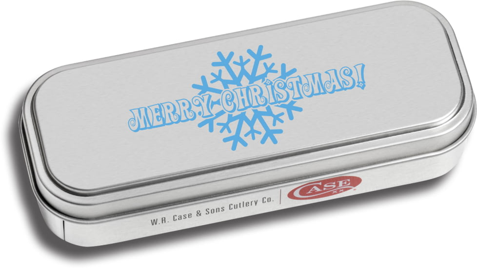 Case Embellished Natural Bone Christmas Ice Trapper Folding Knife w/Gift Tin, Blue, 10597