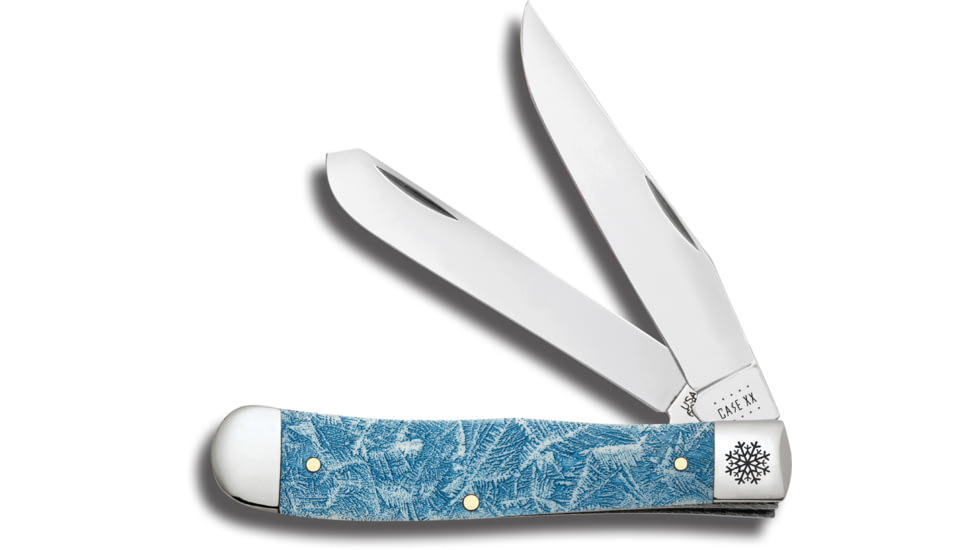 Case Embellished Natural Bone Christmas Ice Trapper Folding Knife w/Gift Tin, Blue, 10597