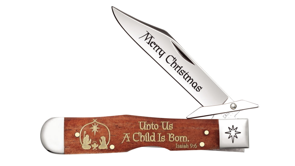 Case Embellished Smooth Chestnut Bone Folding Knife, 4.375in, 6111 1/2L SS, Clip Point, Christmas ADE, Brown, 10596