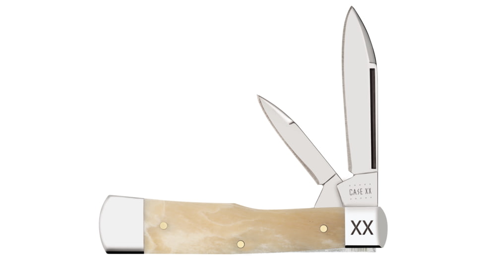 Case Gunstock Folding Knife, 3.75in, EX2130 SS, Spear/Pen Blades, Natural Bone, 50495