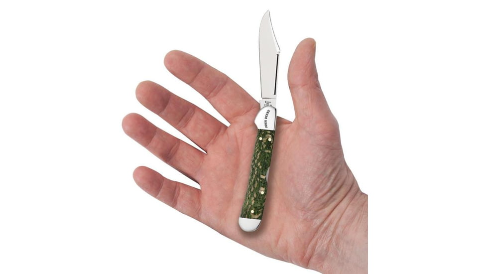 Case John Deere Gift Set Folding Knife, 2.72in, Tru-Sharp Stainless Steel, Clip Blade, Green sycamore Wood, Mini CopperLock, 15765