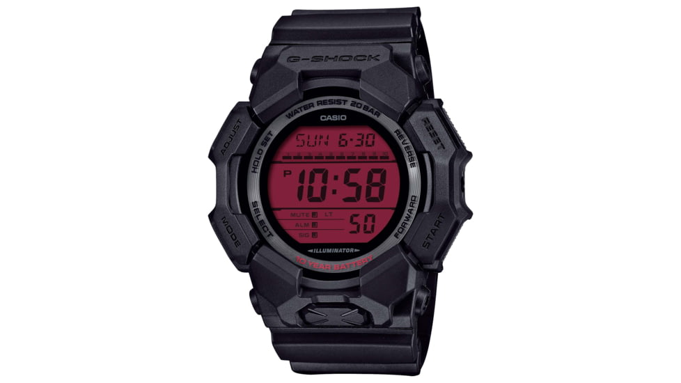 Casio G-Shock Mens Digital Movement Watch, 52 mm Case Diameter, Resin, Black w/Red Dial, Bio-based Resin, GD-010BBR-1CR