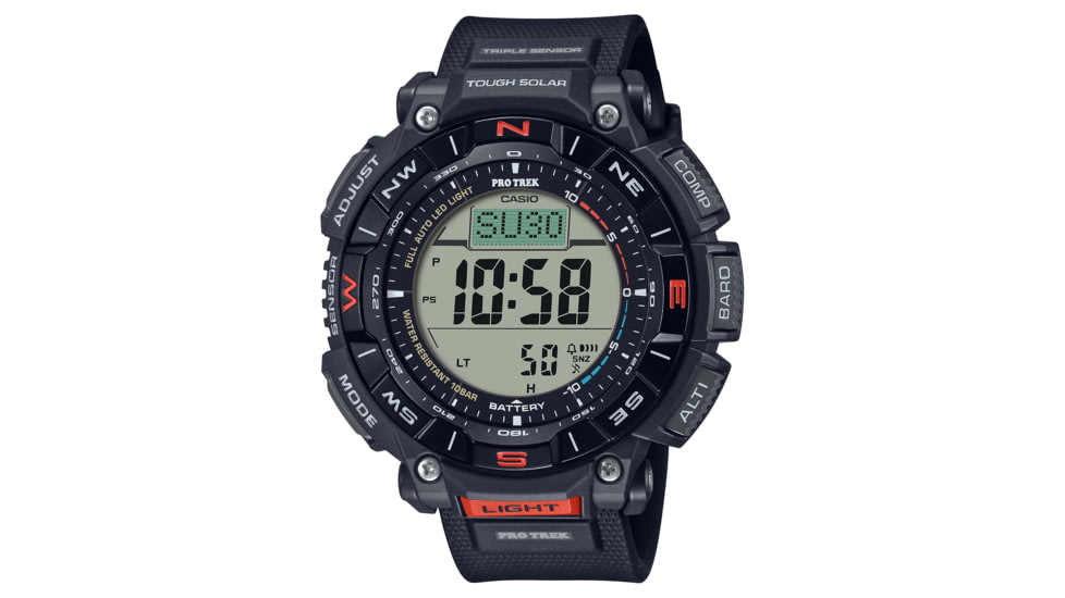 Casio Outdoor Casio Pro Trek Solar Watch Triple Sensor Watching Featuring an Altimeter, Barometer, Digital Compass, Thermometer and 100M WR - Mens, Black, One Size, PRG340-1