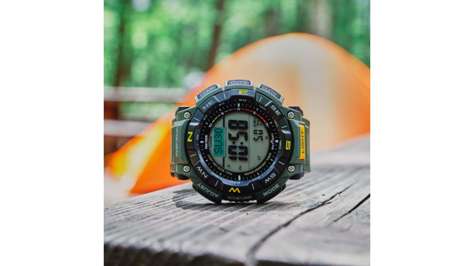 Casio Outdoor Casio Pro Trek Solar Watch Triple Sensor Watching Featuring an Altimeter, Barometer, Digital Compass, Thermometer and 100M WR - Mens, Green, One Size, PRG340-3