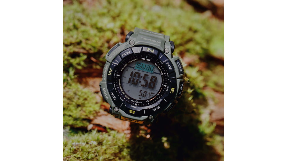 Casio Outdoor Casio Pro Trek Solar Watch Triple Sensor Watching Featuring an Altimeter, Barometer, Digital Compass, Thermometer and 100M WR - Mens, Green, One Size, PRG340-3