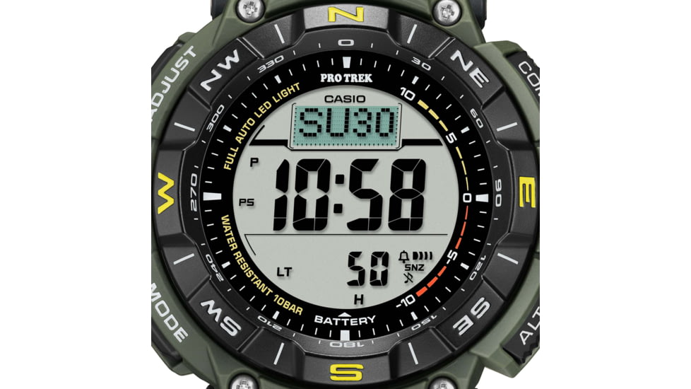 Casio Outdoor Casio Pro Trek Solar Watch Triple Sensor Watching Featuring an Altimeter, Barometer, Digital Compass, Thermometer and 100M WR - Mens, Green, One Size, PRG340-3