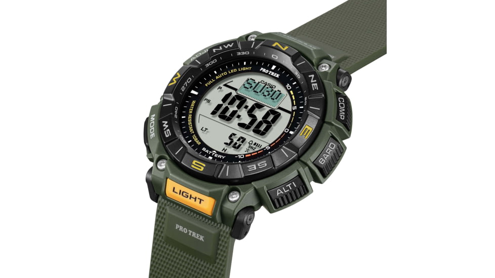 Casio Outdoor Casio Pro Trek Solar Watch Triple Sensor Watching Featuring an Altimeter, Barometer, Digital Compass, Thermometer and 100M WR - Mens, Green, One Size, PRG340-3