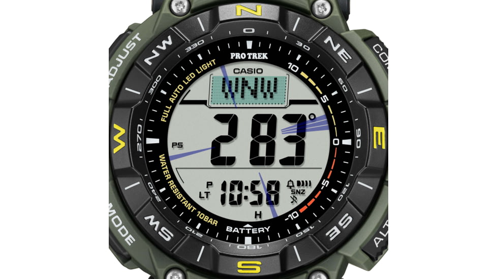 Casio Outdoor Casio Pro Trek Solar Watch Triple Sensor Watching Featuring an Altimeter, Barometer, Digital Compass, Thermometer and 100M WR - Mens, Green, One Size, PRG340-3