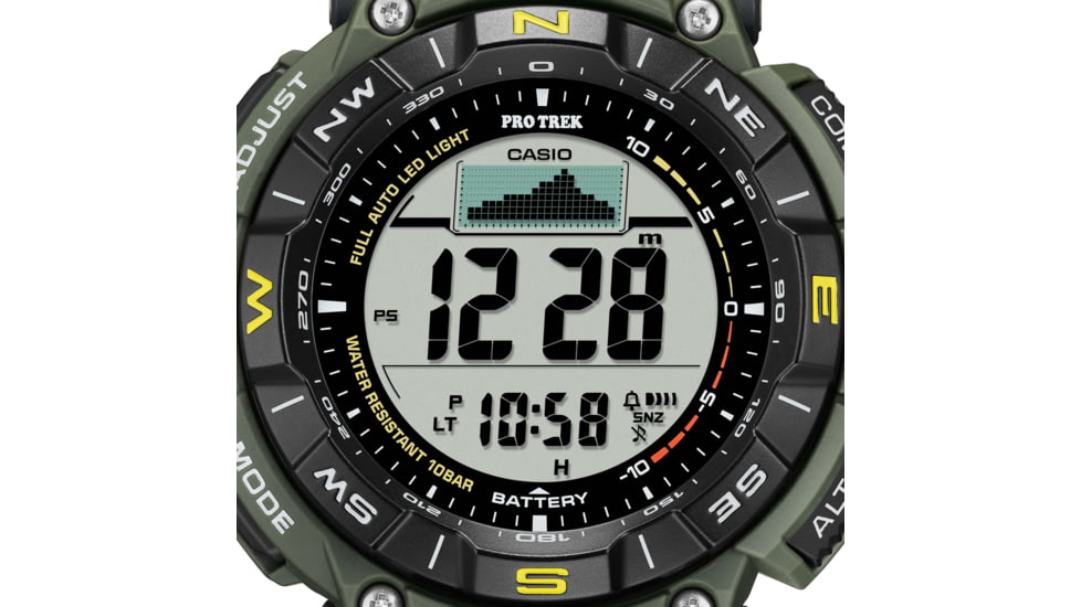 Casio Outdoor Casio Pro Trek Solar Watch Triple Sensor Watching Featuring an Altimeter, Barometer, Digital Compass, Thermometer and 100M WR - Mens, Green, One Size, PRG340-3