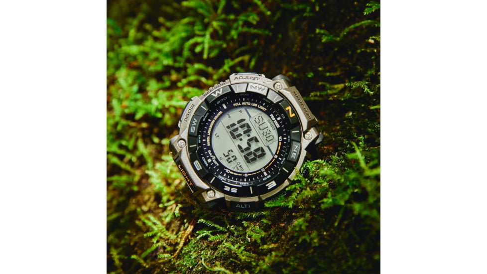 Casio Outdoor Casio Pro Trek Solar Watch Triple Sensor Watching Featuring an Altimeter, Barometer, Digital Compass, Thermometer and 100M WR Titanium Band - Mens, Silver, One Size, PRG340T-7