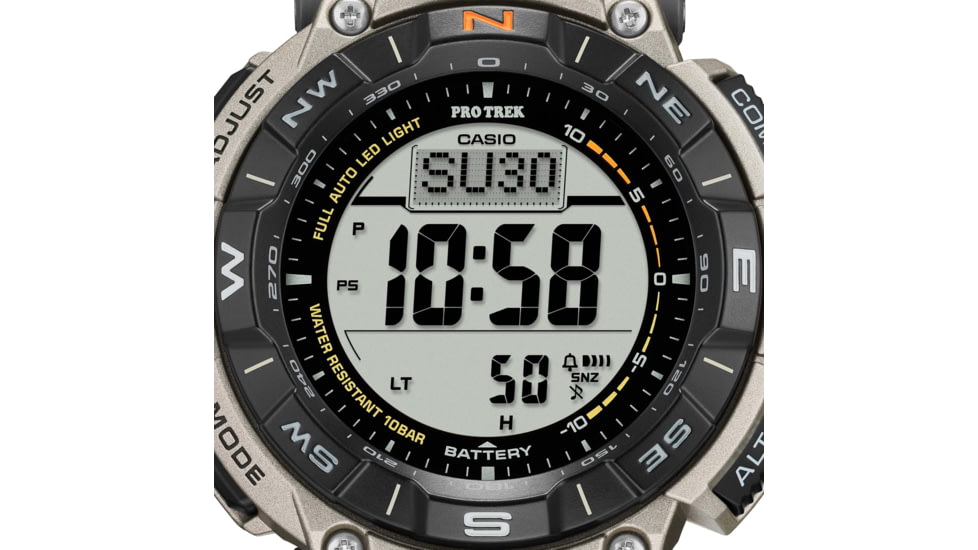 Casio Outdoor Casio Pro Trek Solar Watch Triple Sensor Watching Featuring an Altimeter, Barometer, Digital Compass, Thermometer and 100M WR Titanium Band - Mens, Silver, One Size, PRG340T-7