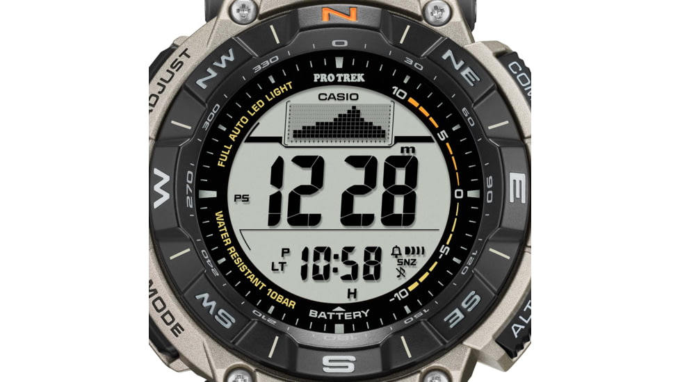 Casio Outdoor Casio Pro Trek Solar Watch Triple Sensor Watching Featuring an Altimeter, Barometer, Digital Compass, Thermometer and 100M WR Titanium Band - Mens, Silver, One Size, PRG340T-7