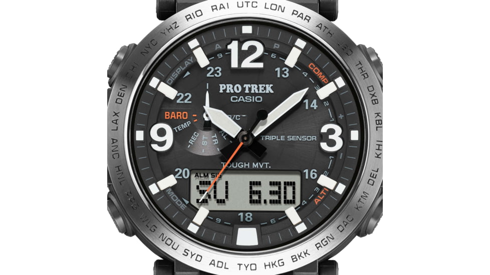 Casio Outdoor Pro Trek Solar Powered Triple Sensor Word Time Watches w/Biomas Plastic Case and Strap - Mens, Black, One Size, PRW6611Y-1A