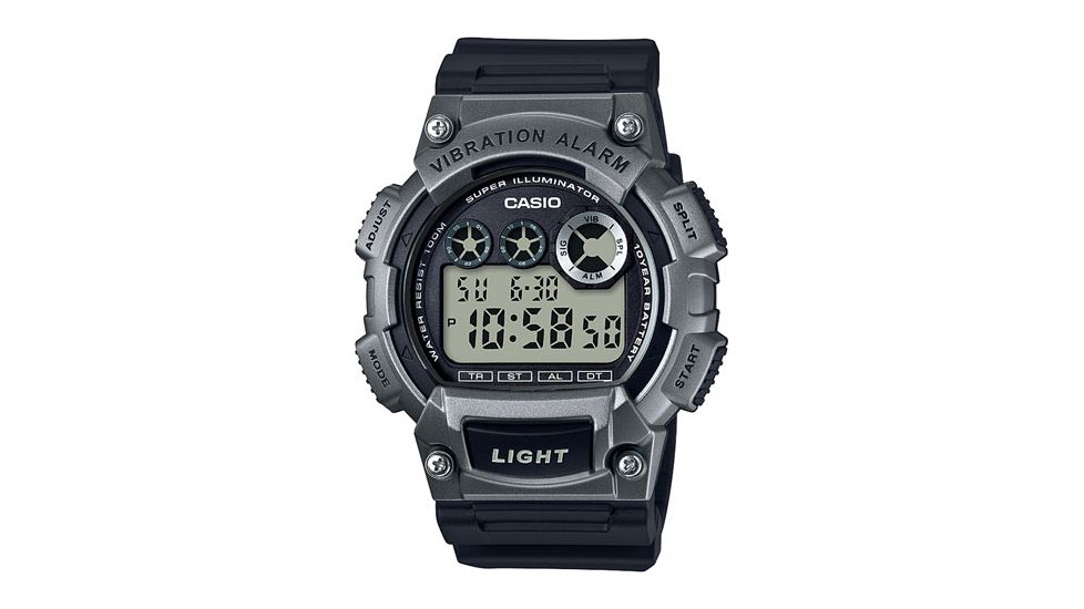 Casio Outdoor Vibration Alarm Watch, LED Backlight w/Afterglow, 100M Water Resistant, Black/Green W735H-1A3V