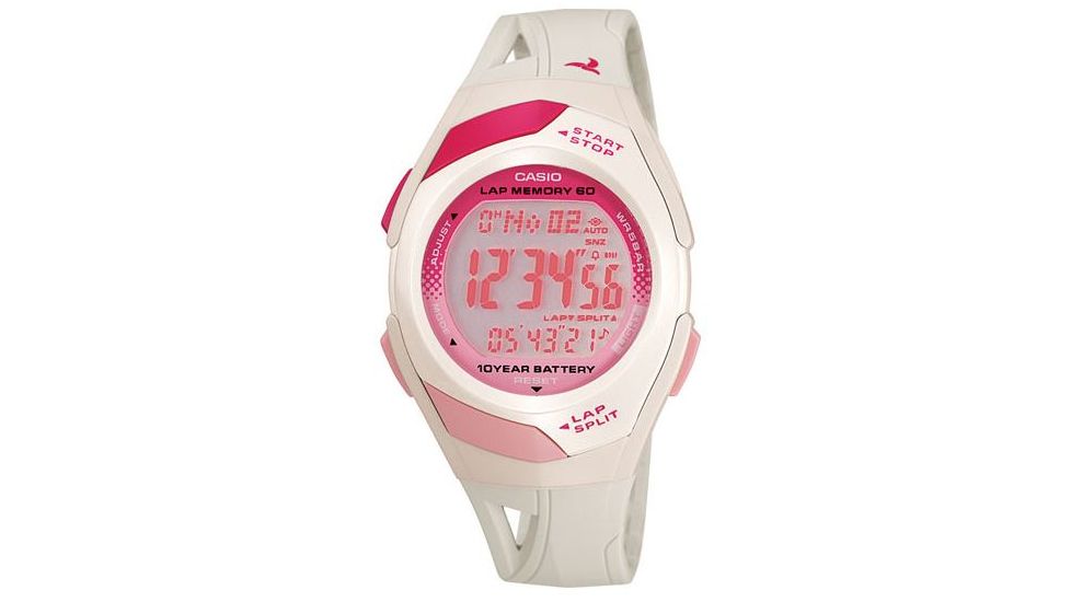 Casio Outdoor White and Pink Ladies Running Watch - 10 Year Battery, White STR300-7