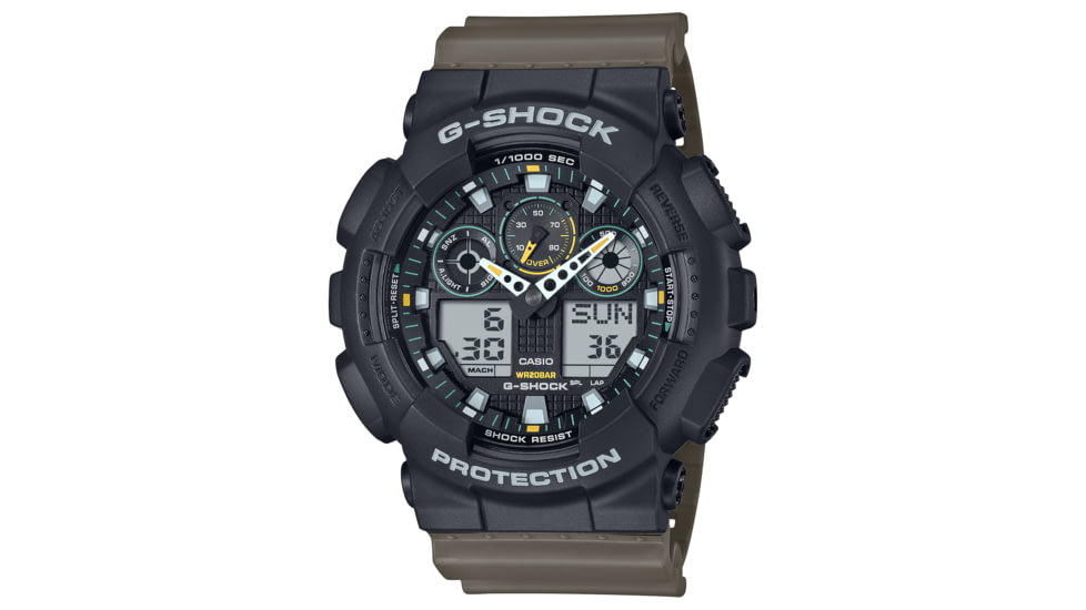 Casio Tactical G-Shock 51mm Analog-Digital Watch w/Black Case - Mens, Green, One Size, GA-100TU-1A3CR