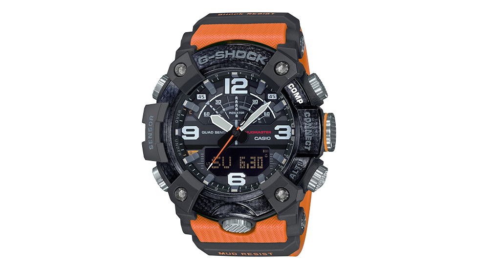 Casio Tactical G-Shock Mudmaster Ani-Digi Watch, Black/Orange Strap, GGB100-1A9