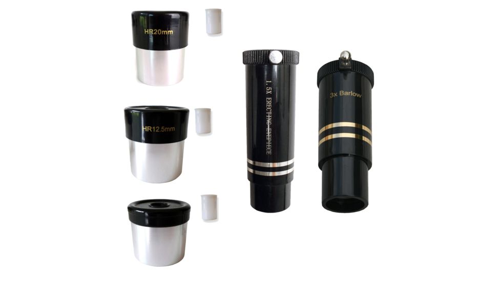 Cassini 6mm, 12.5mm, 20mm, 1.5X Erector, 3X Barlow Lens 1.25 inch format eyepiece set, Black 125FIVEPCSET