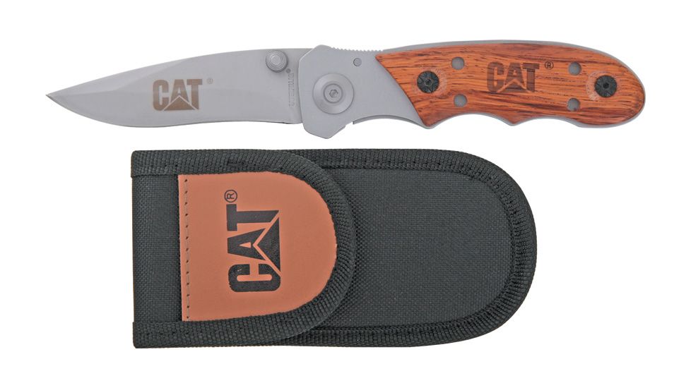 Caterpillar Linerlock Folding Knife,StainlessDrop Point, Rosewood Inlay Handle CAT91