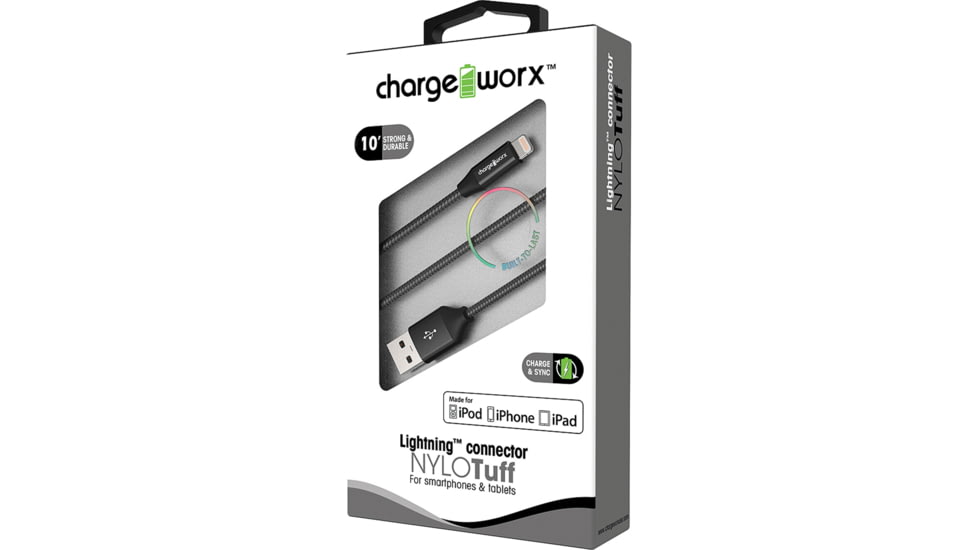 Chargeworx Cable, Lightning, 10ft, Black, CHA-CX4806BK