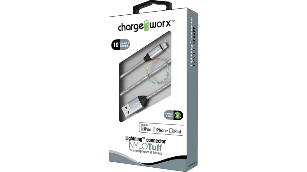 Chargeworx Cable, Lightning, 10ft, Silver, CHA-CX4806SL