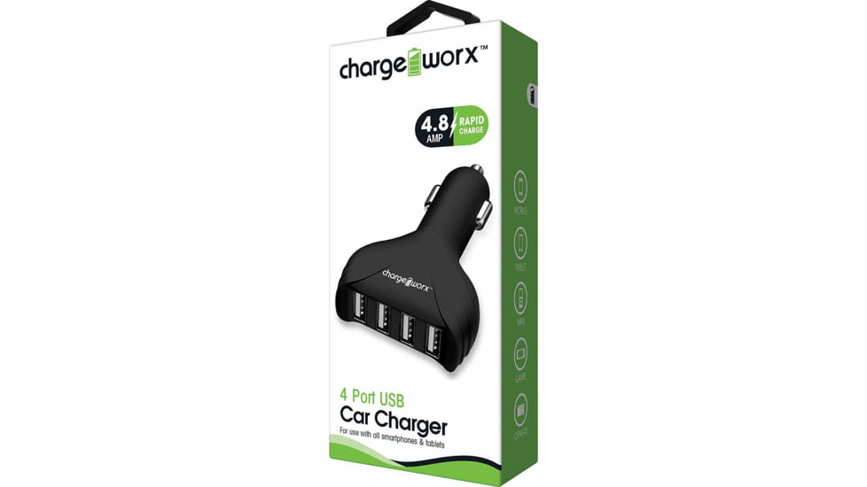 Chargeworx Car Charger, 4 USB Ports, Black, CHA-CX2008BK