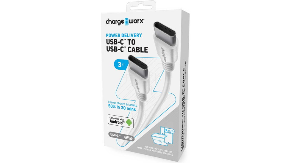 Chargeworx PD Cable, USB-C to USB-C, 3ft, White, CHA-CX4639WH