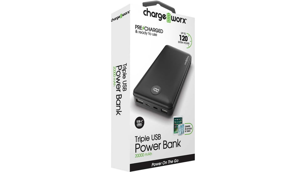 Chargeworx Power Bank, 20000mAh, Black, CHA-CX6832BK
