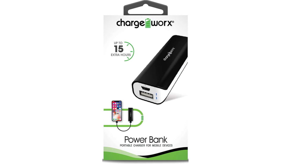 Chargeworx Power Bank, 2000mAh, Black, CHA-CX6617BK