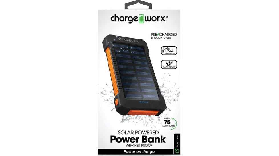 Chargeworx Solar Powered Power Bank, 10000mAh, Black, CHA-CX6560BK