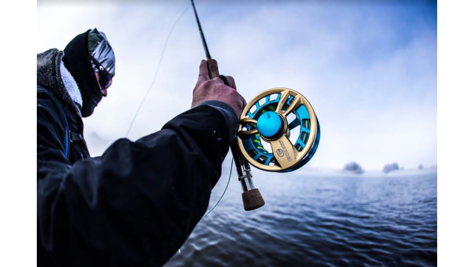 Cheeky Fishing Limitless 425 Fly Reel, Gold/Aqua, 7-10 wt, 4.25 in diameter, C-LIM-425-RGA