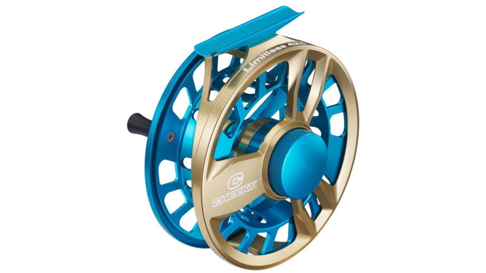 Cheeky Fishing Limitless Fly Reel, 4.25in, Gold/Aqua, C-LIM-425-RGA