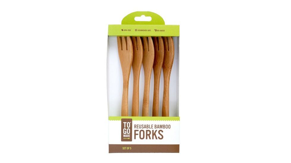 Chicobag ToGoWare Utensil Forks, 5 Pack, Brown, Bamboo And Recycled Pet, 1 Year Mfg Warranty, CHC-64912
