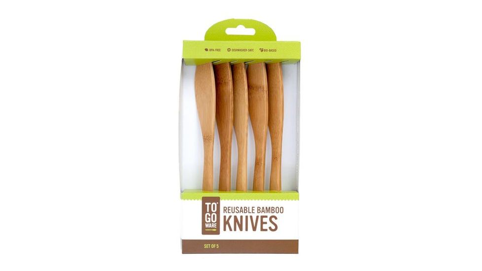 Chicobag ToGoWare Utensil Knives, 5-Pack, Brown, Bamboo And Recycled Pet, 1 Year Mfg Warranty, CHC-65018