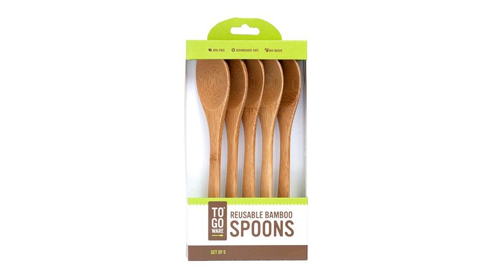Chicobag ToGoWare Utensil Spoons, 5 Pack, Brown, Bamboo And Recycled Pet, 1 Year Mfg Warranty, CHC-65117