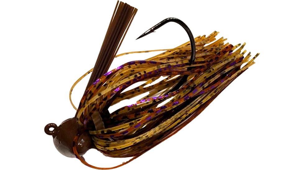 Chompers Skirted Football Jig 3/8 oz - 2 Pack, Green Pumpkin/Purple Flash, SFB38-203