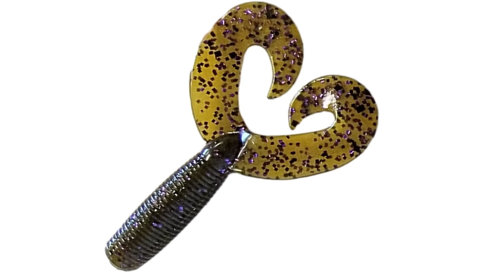 Chompers Super Jig Double Tail Grub, 1, 4in, Green Pumpkin/Purple Flake, SJT410-35