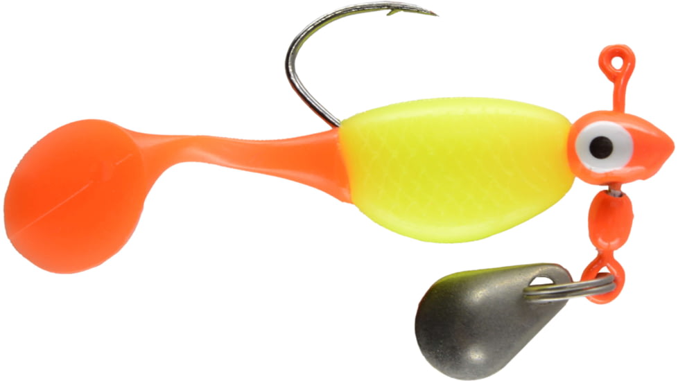 CHUBBS Panfish Paddle Shad, 3 Pack, 1/16 oz, #4 Hook, Orange + Chart/Orange, YPS116-OCO