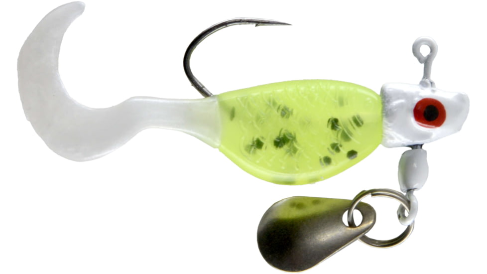 CHUBBS Panfish Wiggler, 3 Pack, 1/16 oz, #4 Hook, White + Chart/Pearl, YWG116-WCPL