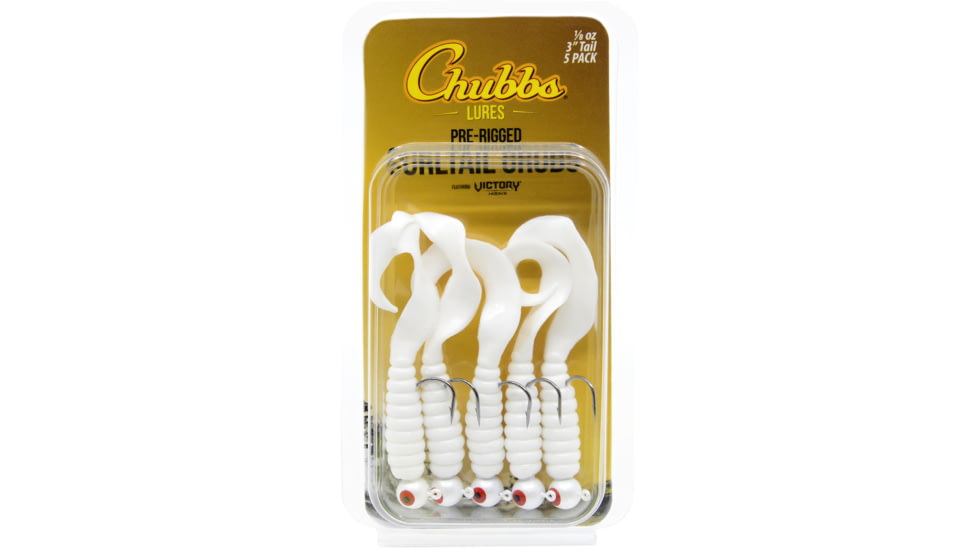 CHUBBS Rigged Curltail Grub, 5-Pack, 4in, 1/4oz, #2/0 Hook, White, Y514-WHT