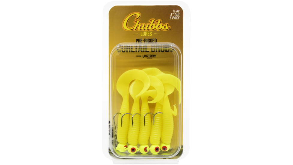 CHUBBS Rigged Curltail Grub, 5-Pack, 3in, 1/8oz, #1 Hook, Yellow, Y518-YLLW
