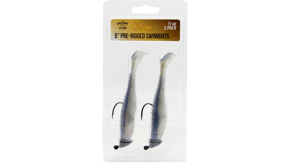 CHUBBS Rigged Swimbait, 2-Pack, 5in, 1/2 oz, 5/0 Hook Size, Clear Silver/Blue Back, YSB1250SB-2