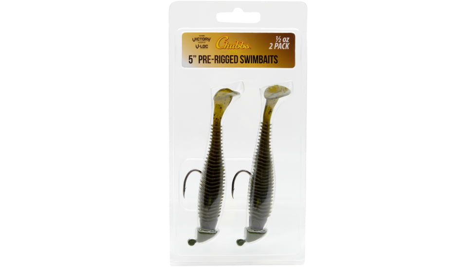 CHUBBS Rigged Swimbait, 2-Pack, 5in, 1/2 oz, 5/0 Hook Size, Green Pumpkin, YSB1250GP-2