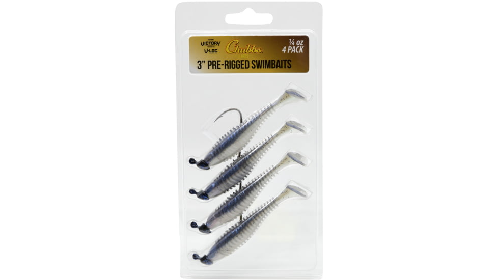 CHUBBS Rigged Swimbait, 4-Pack, 3in, 1/4 oz, 4/0 Hook Size, Clear Silver/Blue Back, YSB1430SB-4