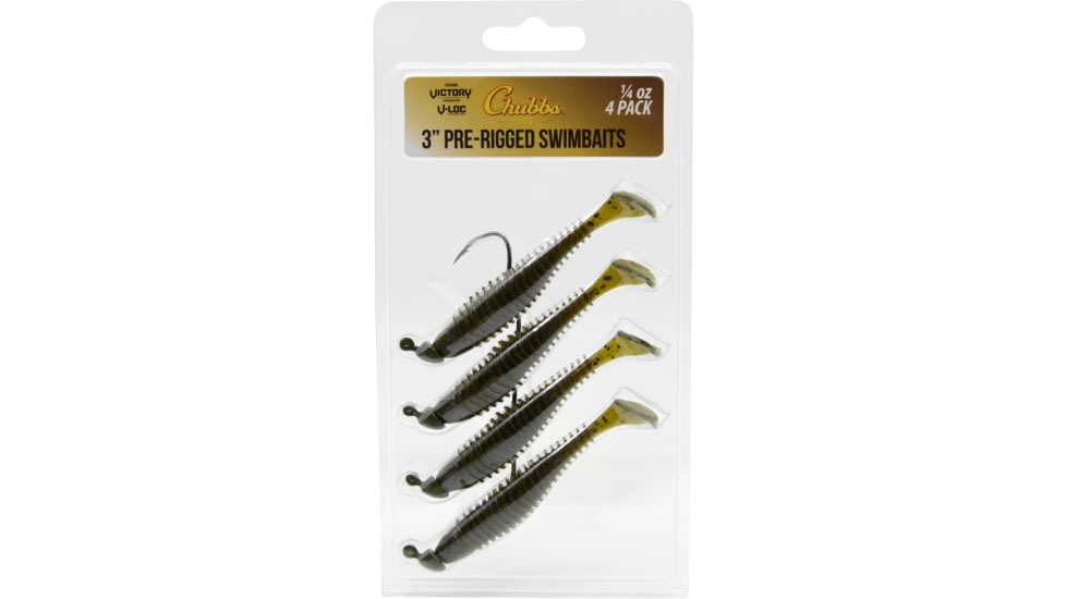 CHUBBS Rigged Swimbait, 4-Pack, 3in, 1/4 oz, 4/0 Hook Size, Green Pumpkin, YSB1430GP-4