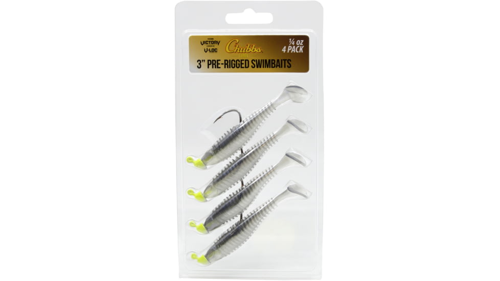 CHUBBS Rigged Swimbait, 4-Pack, 3in, 1/4 oz, 4/0 Hook Size, Smoke, YSB1430SM-4