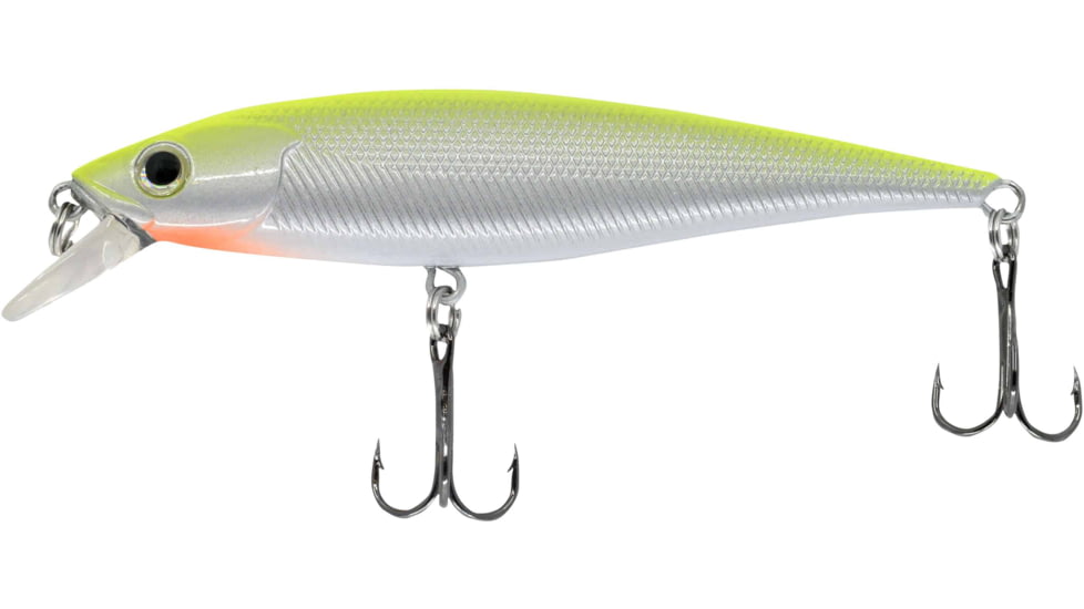 CHUBBS Shallow Minnow, 3 1/2in, 1/3oz, #6 Hooks, Silver Chartreuse, YMN35-SLC