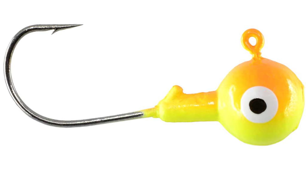 CHUBBS Two-Tone Colors Round Jigs, 1/16oz, #4 Hook Size, 10-Pack, Chartreuse/Orange, Y-TJH1610-810