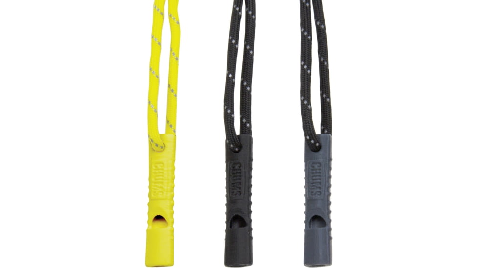 Chums Zipper Pull Whistle, Pack Of Three, Low Profile Emergency Whistle, Hang Packaged, Yellow/Black/Gray, 20200801 100
